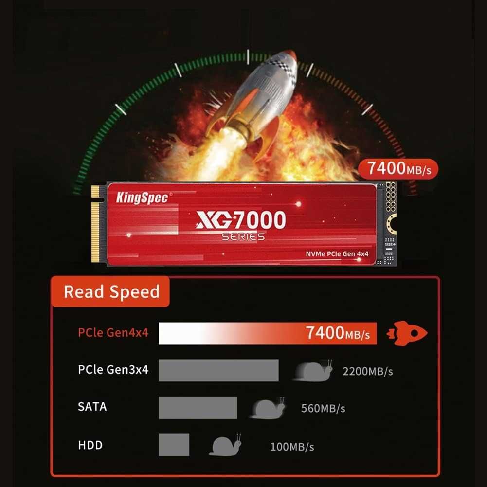 KingSpec 4TB Gen PCIe 4x4 M.2 2280 NVMe SSD,R/W Viteza 7400/6600 MB/s