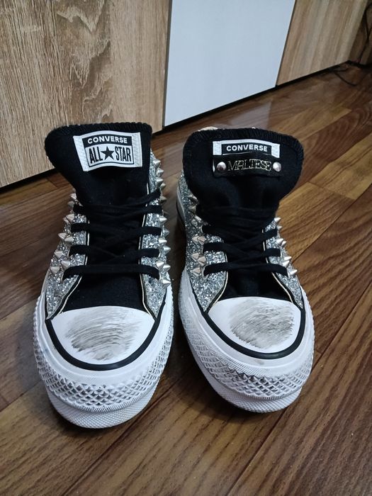 Converse platform low black glitter silver