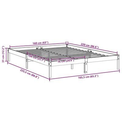 Cadru pat foarte lung fără saltea alb 160x220 cm lemn masiv pin