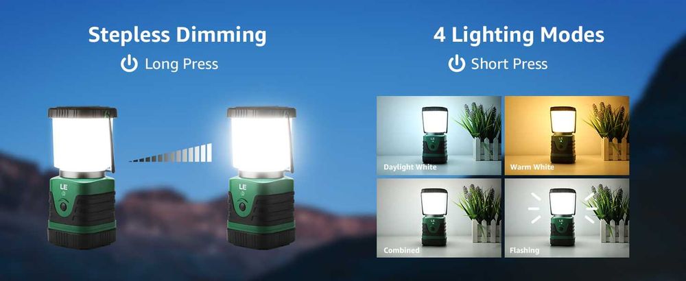 LED акумулаторен фенер за къмпинг, 2 бр /1000 LM, 4400 mAh Power Bank,