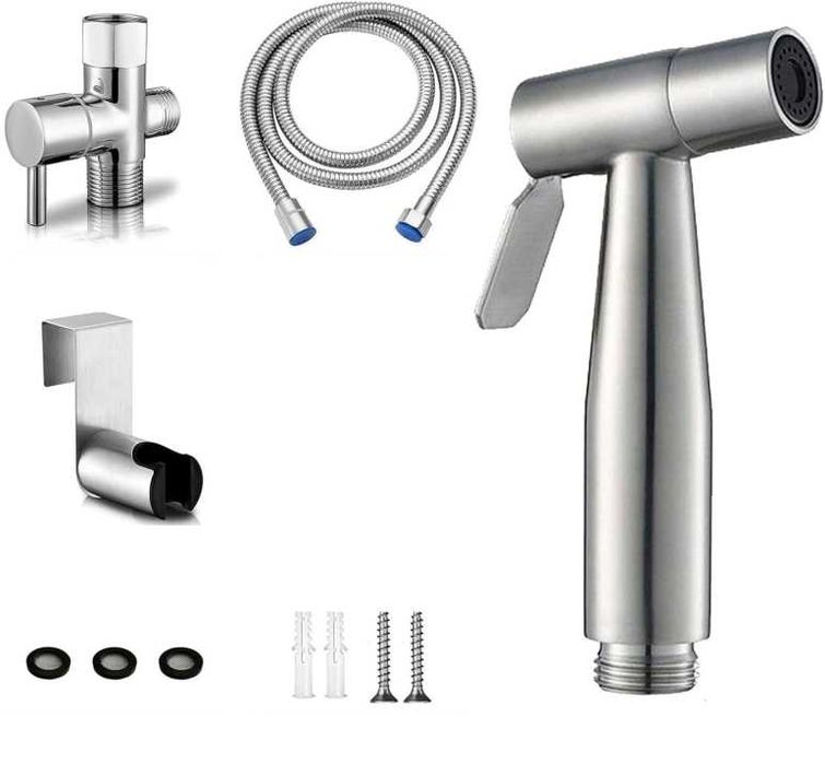 Комплект душ за интимна хигиена със смесител за биде, Сребрист