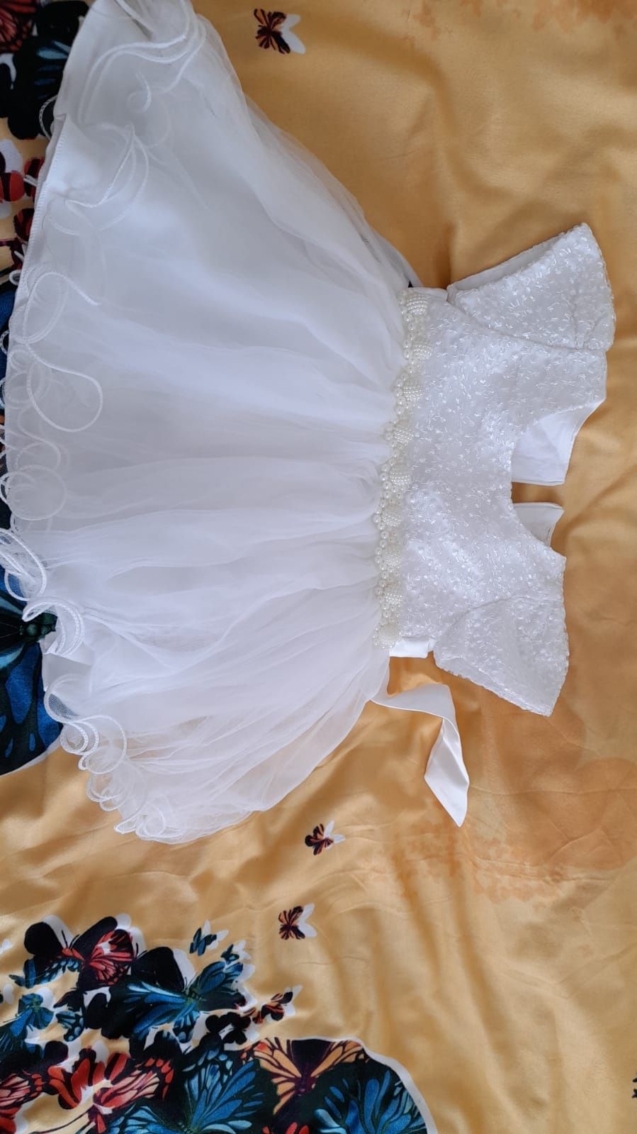 Rochiță de botez, alba din dantela, 1-6 luni, dantela și tull ;