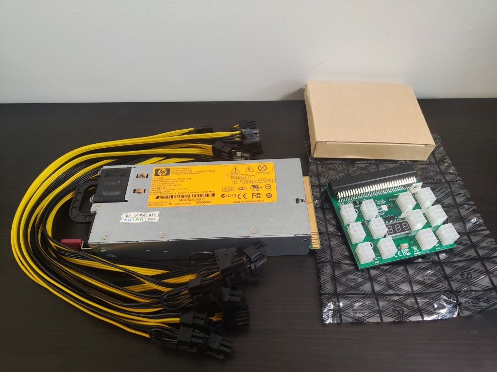 Комплект сървърно захранване HP 750 с платка + 12 кабела 6+2 пина!
