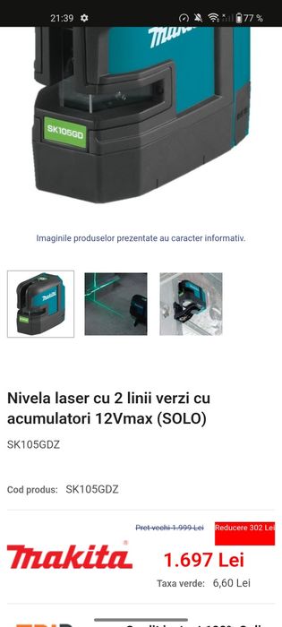 Nivelă Laser Makita SK105GD verde