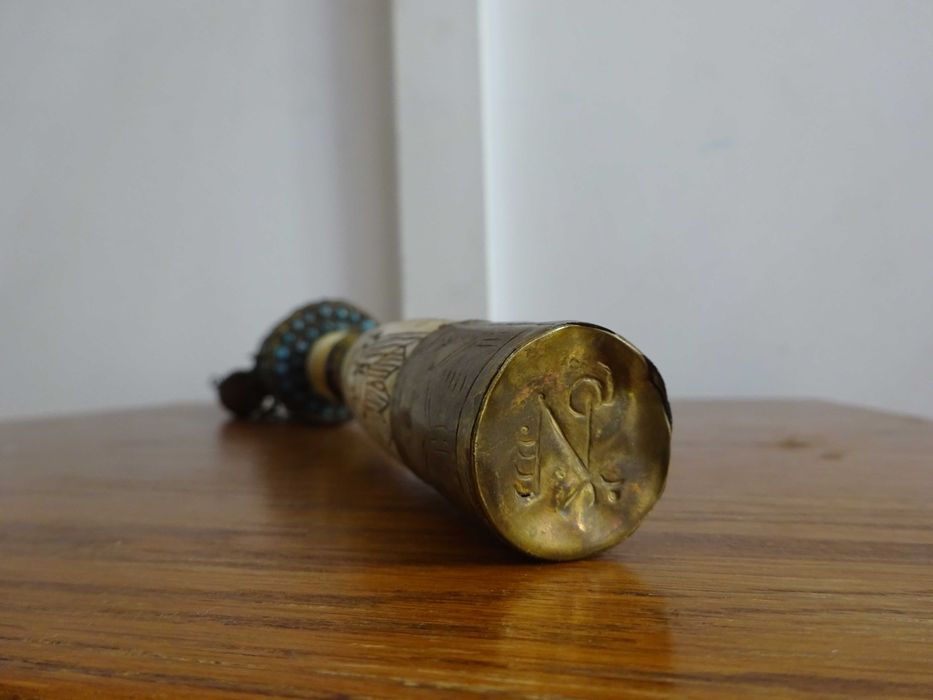 Roata Tibetana cu Mantra, Coral si Turcoaz - Piesa Veche Budista