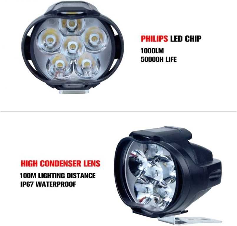Комплект 6 LED фарове за Мотор, Скутер, ATV - 2 броя.