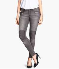 Jeans/Blugi skinny moto biker dama, gri deschis, H&M, marime 27