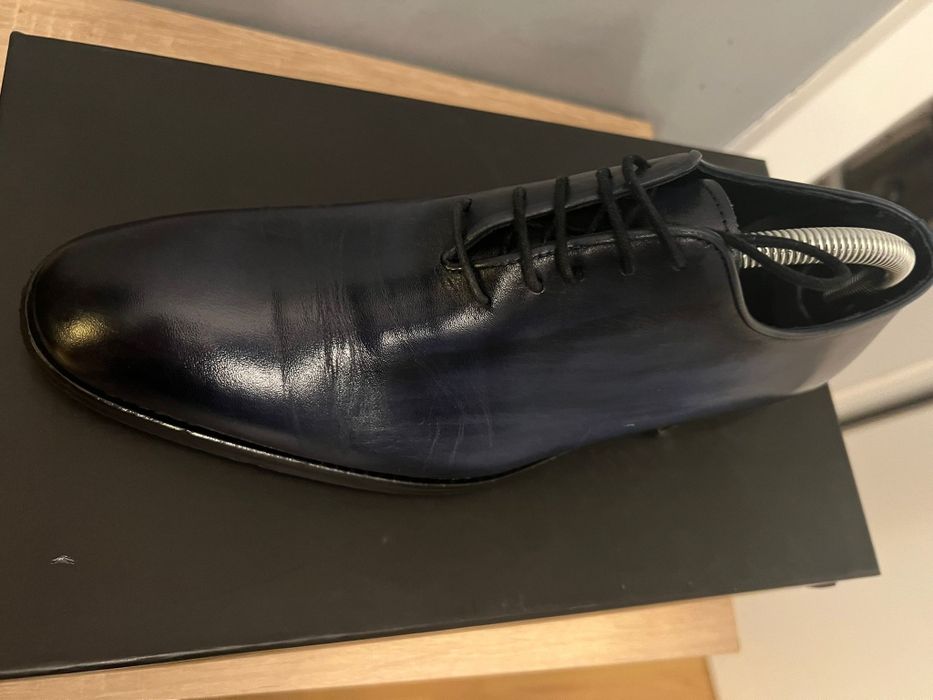 Pantofi Barbati Oxford Albastru Pictat Manual 100% Piele Naturala