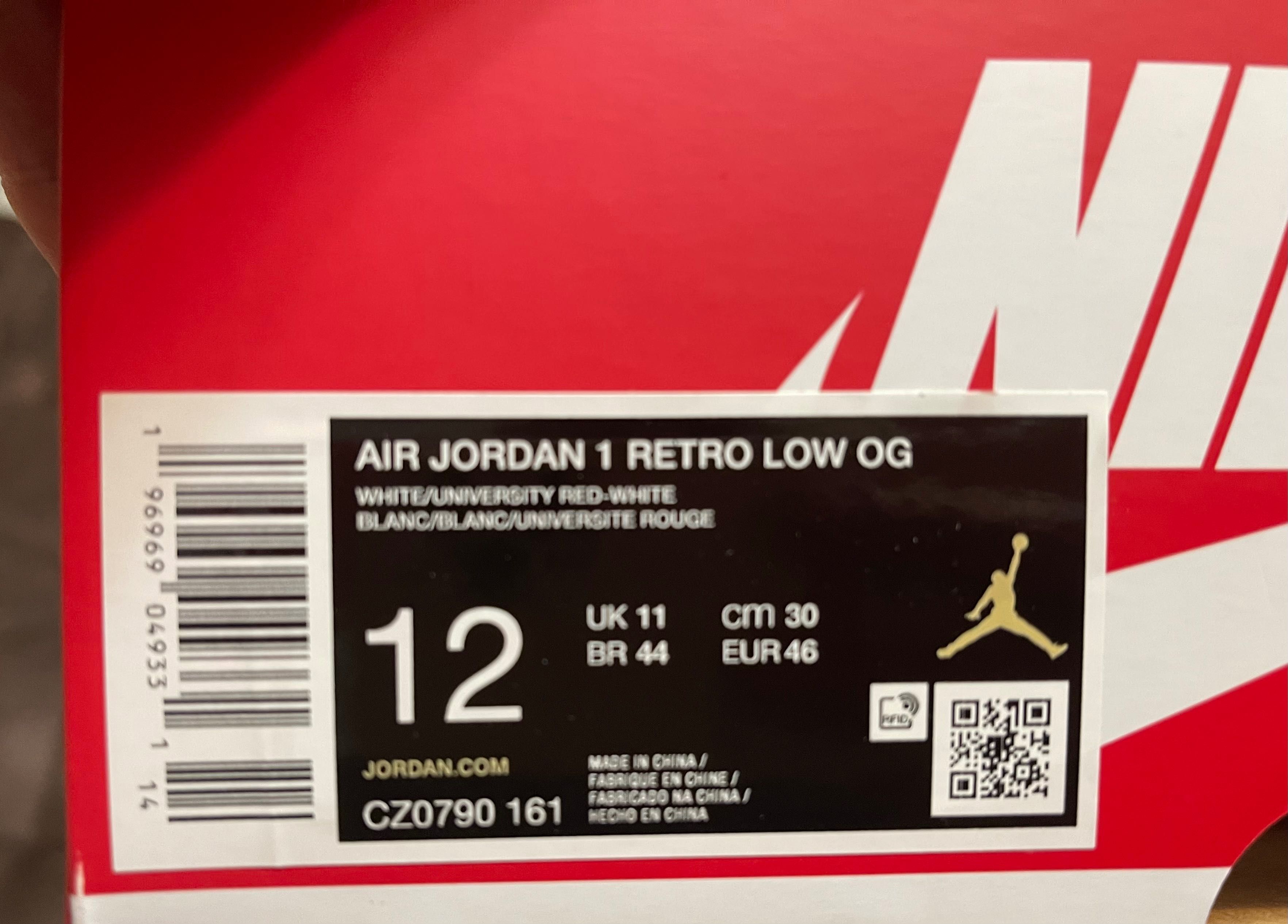 Nike Air Jordan 1 Low OG "White/Red" / НОВИ / 46