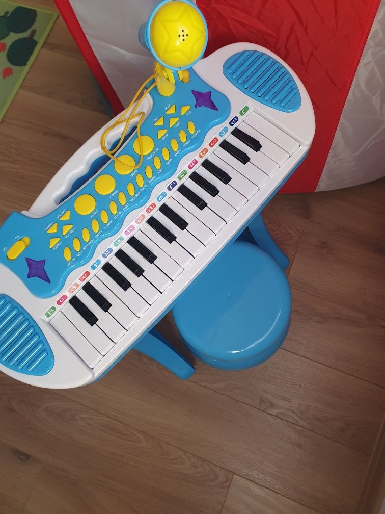 Детско пиано със стол и микрофон Baoli Melody. 31 клавиша. Синьо