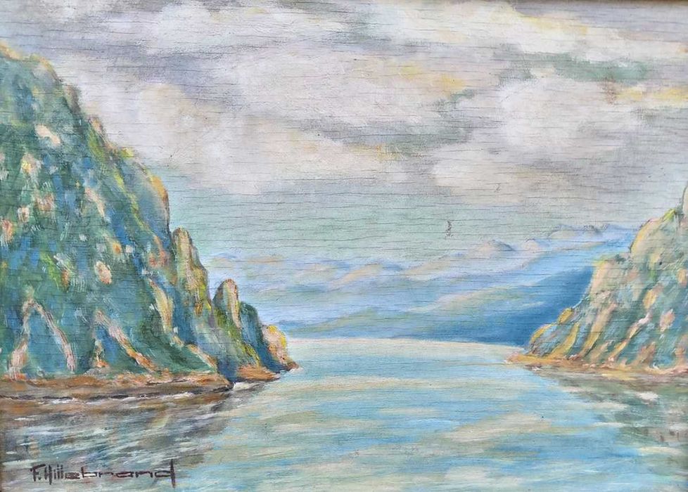 Tablou vechi - cerul oglindit - semnat F. Hillebrand