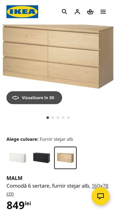 Comoda mare IKEA Malm 6 sertare impecabila, stejar, 160 cm