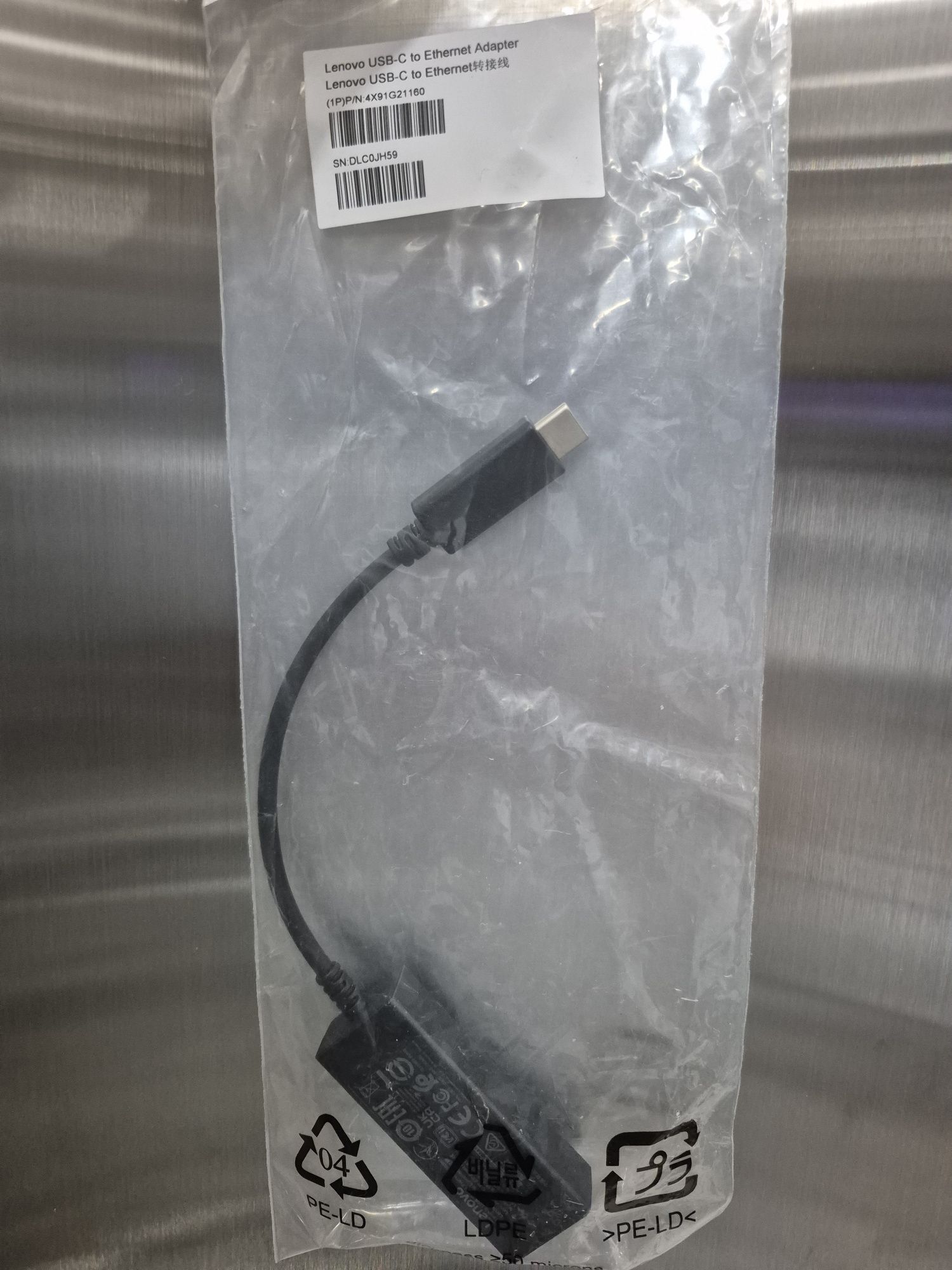 Адаптер Lenovo USB-C to Ethernet Adapter (4X90S91831)