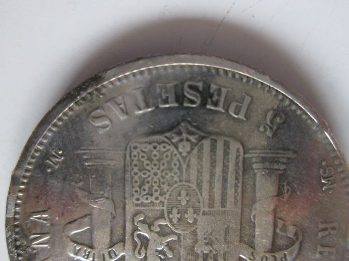 1885 SPAIN,сребърна монета, 5 pesetas