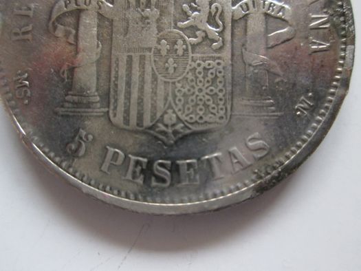 1885 SPAIN,сребърна монета, 5 pesetas