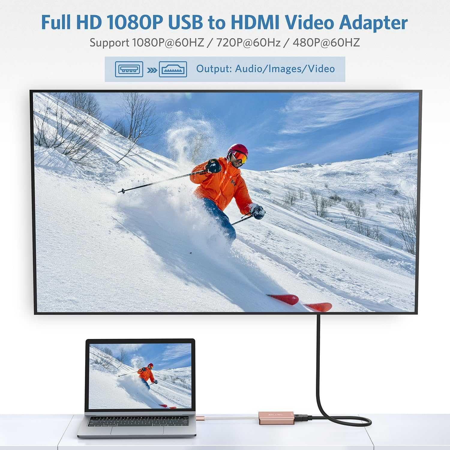 USB към HDMI адаптер ABLEWE видео конвертор с аудио за компютър