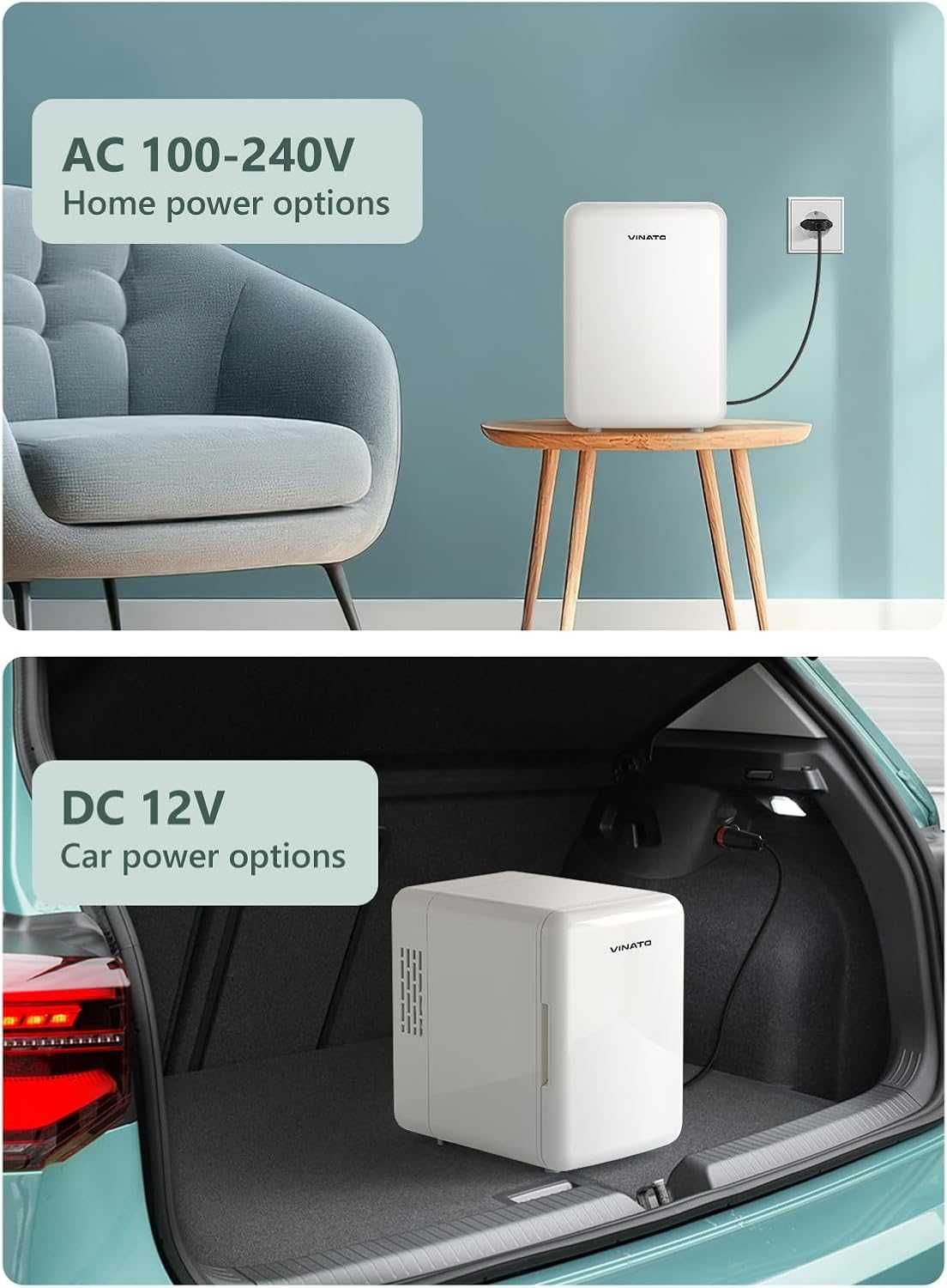 Mini frigider Vinato 4 litri, AC + 12V DC functie de rece/cald