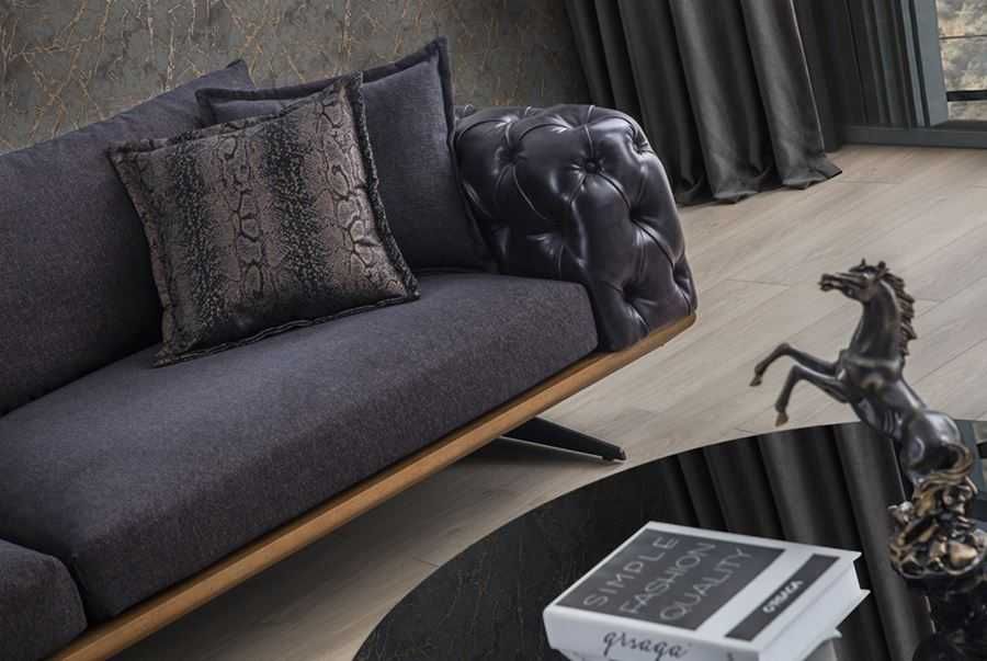 Тъмносин диван в стил Честърфийлд, Нов