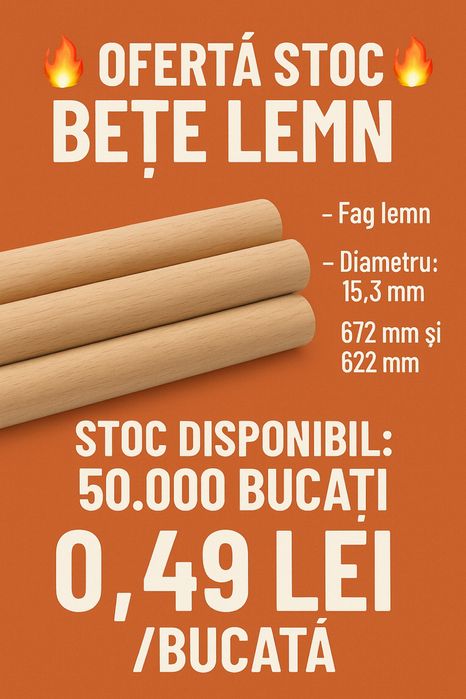 Bețe lemn fag – Ø15,3 mm – 0,49 bani