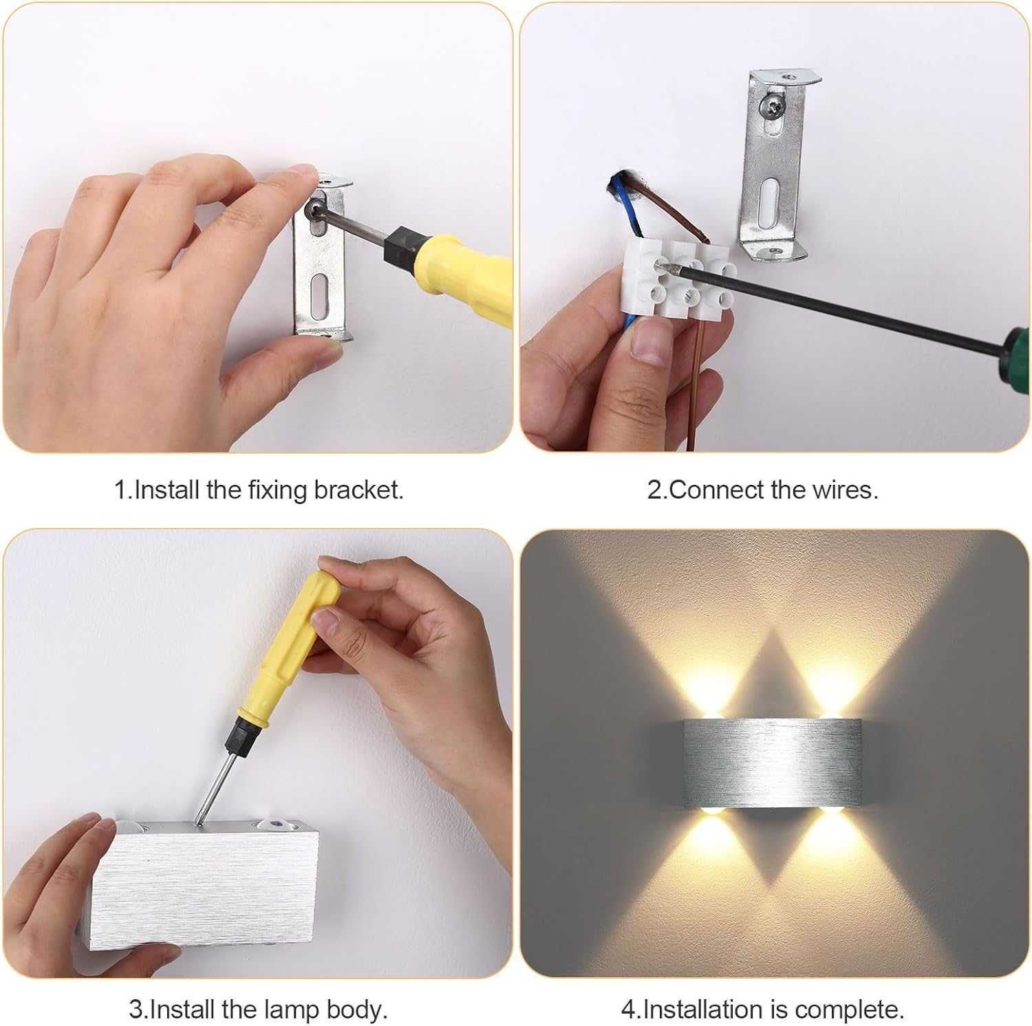 НОВА! LED лампа за стена, аплик, топло бяло, 4W, 2 бр/к-кт