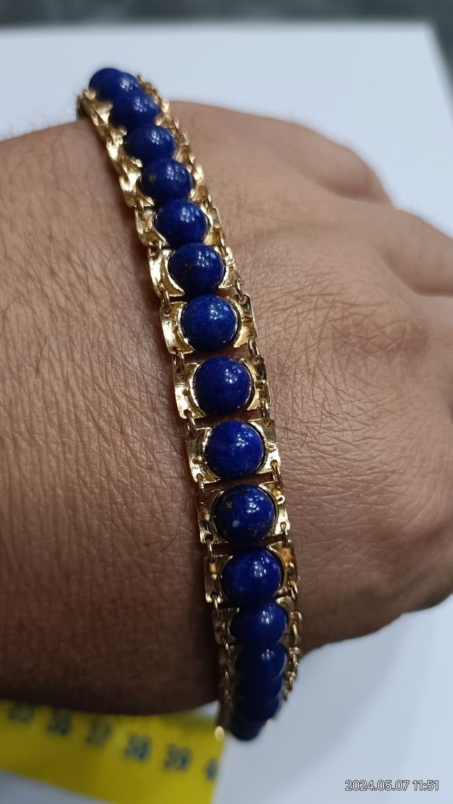 Vind brățară din aur galben 14kt cu lapis lazuli