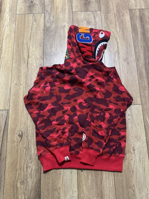 НОВО! Bape Camo Shark Wide Full Zip Double Hoodie Red суичер