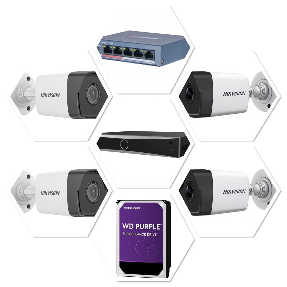 Камеры ip комплект 4х4 mp Hikvision