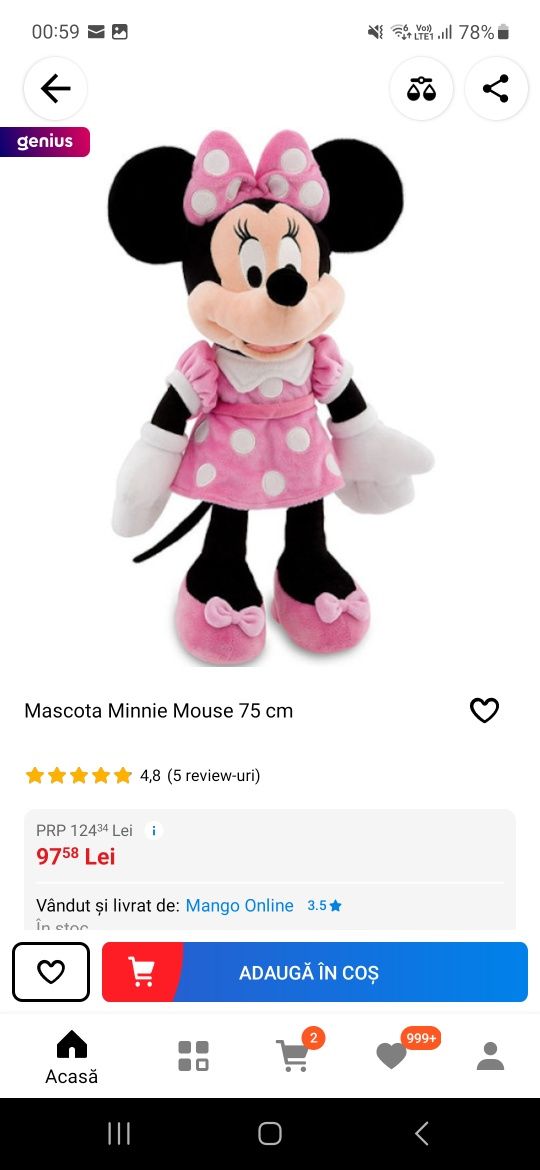 Minnie mare aproximativ 80-100 cm noua pluș transport gratis