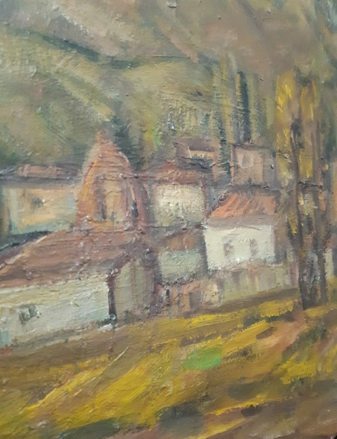 ''Село в долината'' маслена картина на художника Николай Илиев подпис
