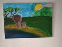 Tablou/pictura cu elefanți în savana