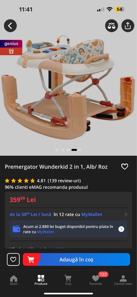 Premergator Wunderkid 2in1 roz/albe fete