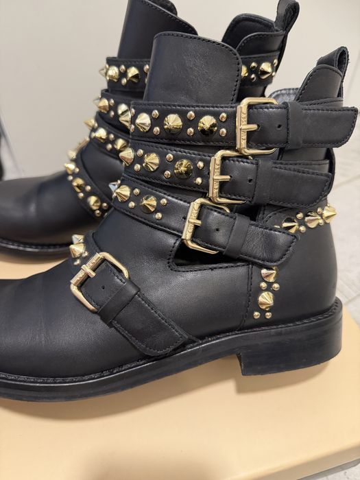 Кожени боти със златни елементи Twinset