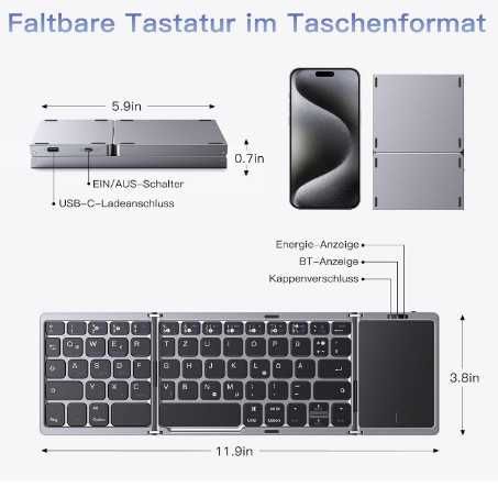 Сгъваема клавиатура OMOTON KB568, безжична