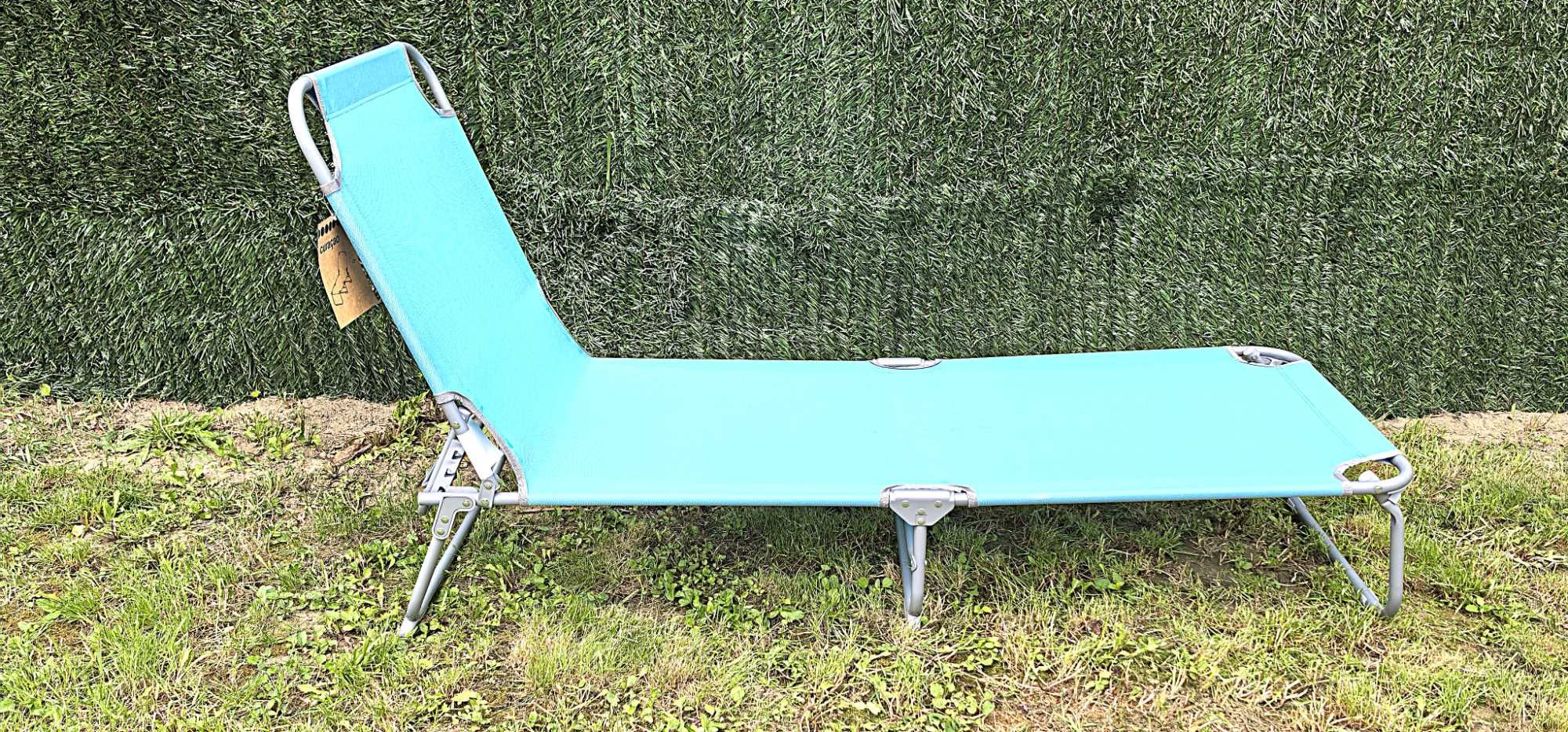 Sezlong Pliabil Gradina 185x60cm – verde cu dungi bleu deschis