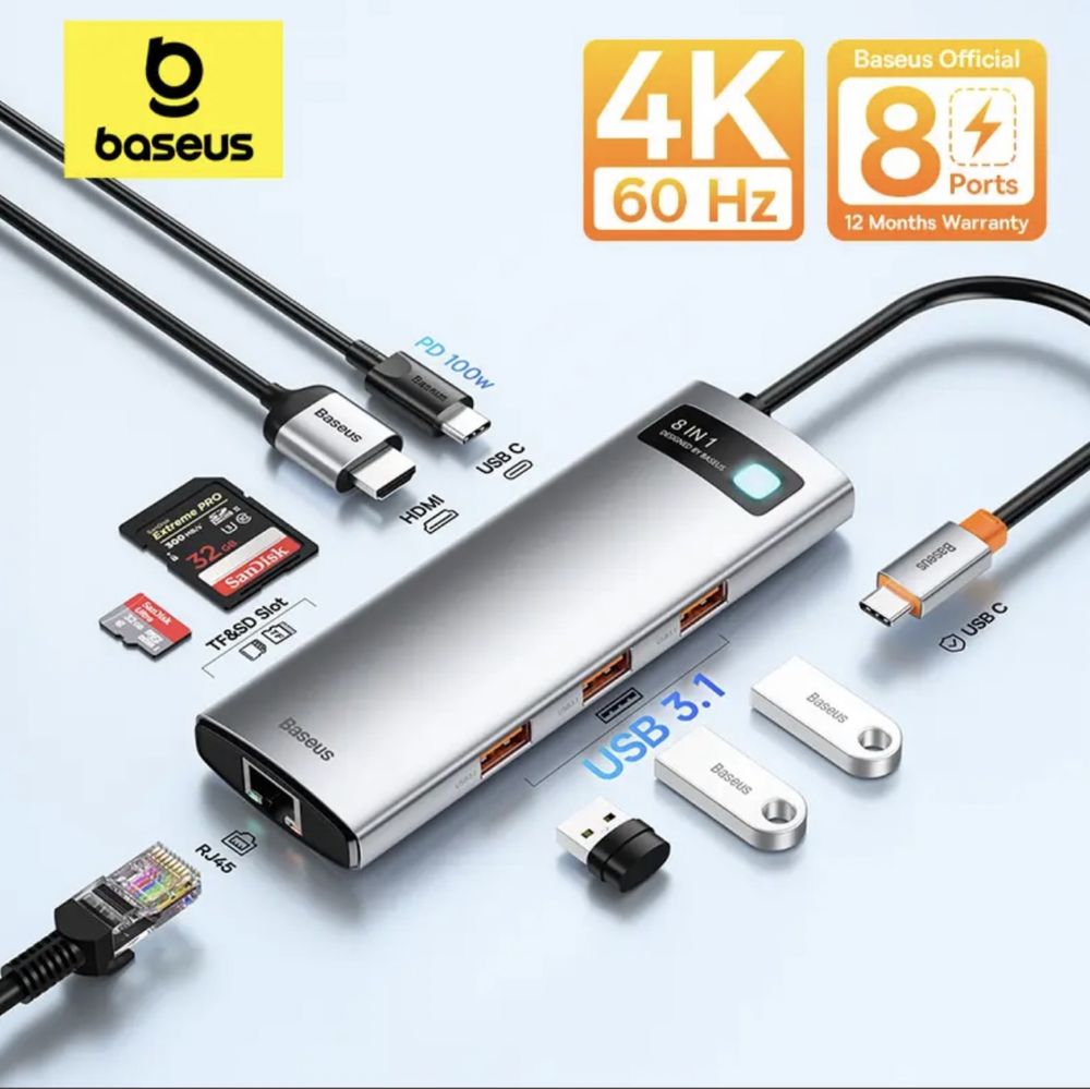Baseus USB Hub Type C to HDMI-compatible USB 3.1 Hub Adapter 10Gbps