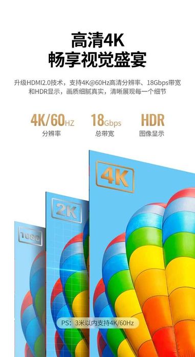 Ugreen Кабель 4K/60Hz 2K/120HZ 18Gbps HDMI to HDMI Adapter Cable