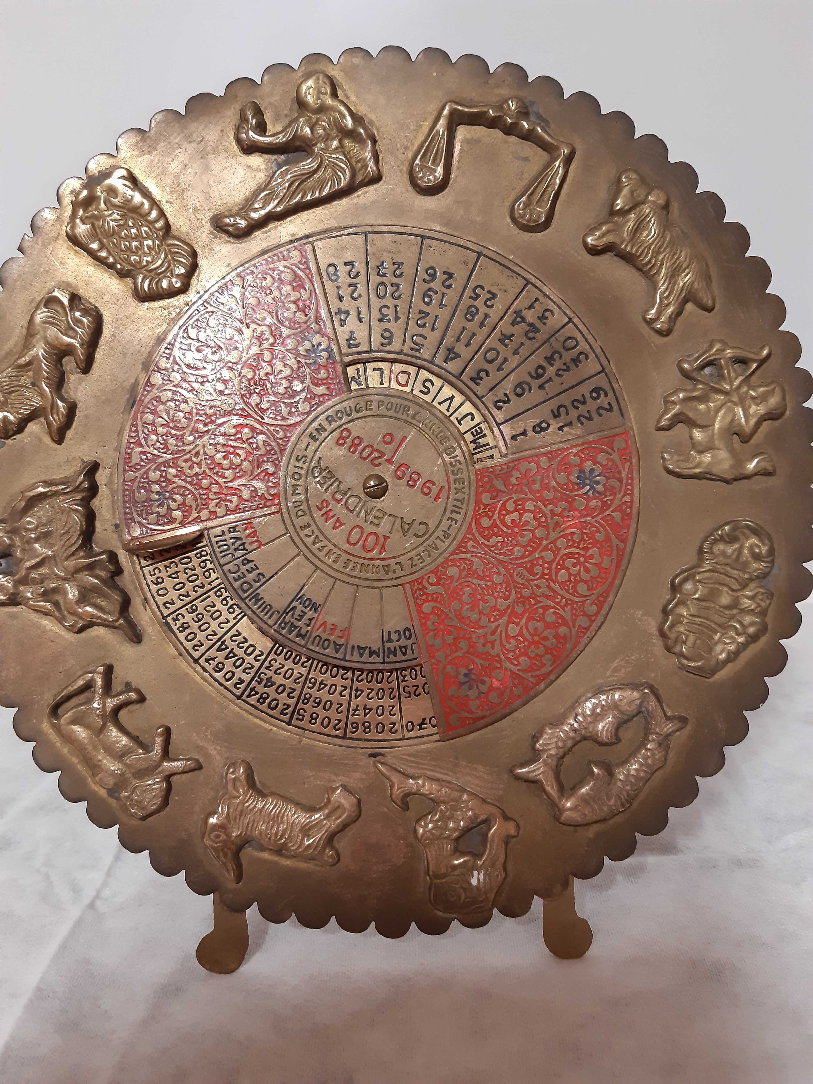 Calendar din alama cu zodiac, ptr 100 ani, diametru 19,5cm