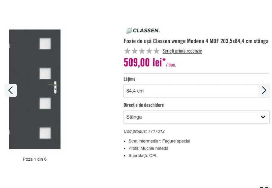 usa interior, 5 buc complet cu tocuri, Model Classen Modena Hornbach