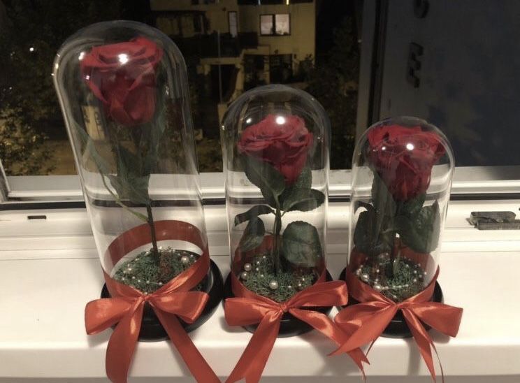 Trandafir conservat criogenat rosu in bol de sticla
