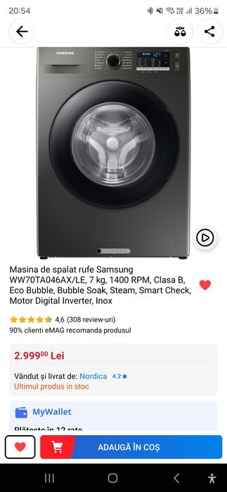Vand mașină spălat rufe Samsung WW70TA046AX/LE, 7 kg