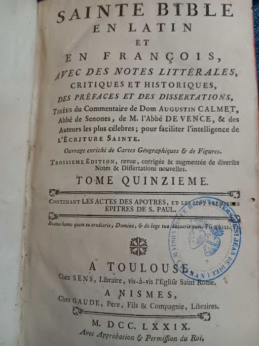 Biblie , Latino- Franceză , 867 pagini - Anul  1779 .