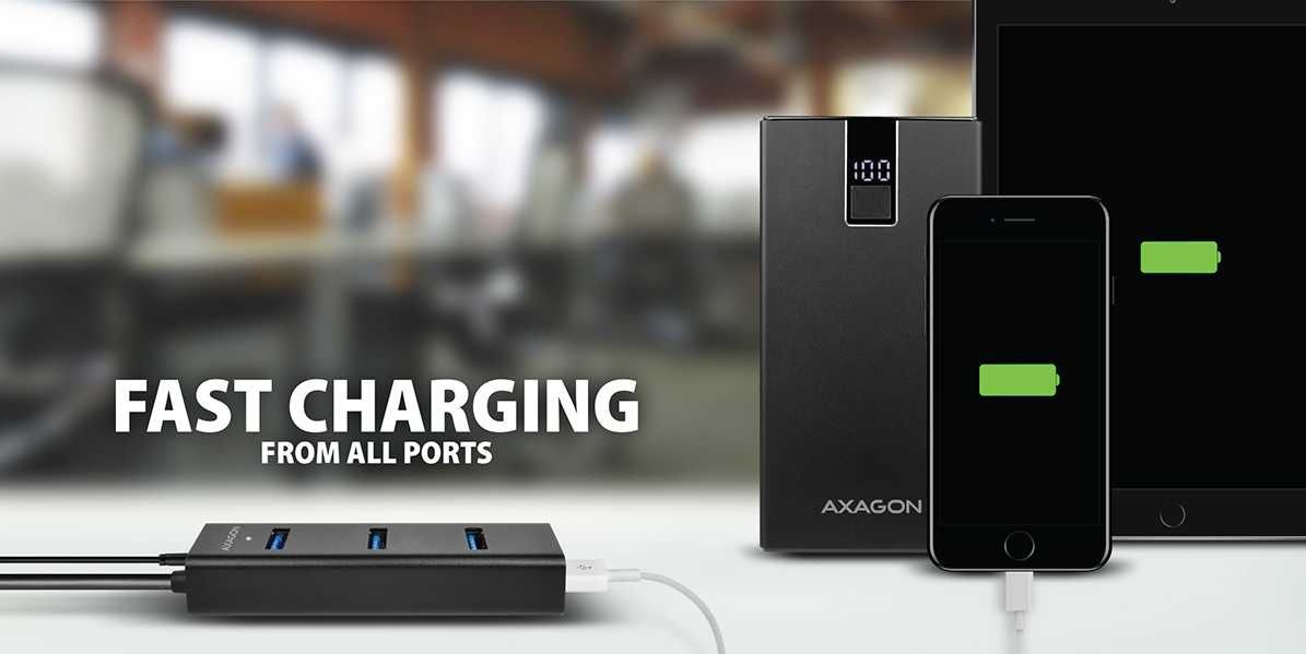 AXAGON 4x USB3.0 Charging Hub 1.2m Cable, Incl. AC Adapter - HUE-S2BP