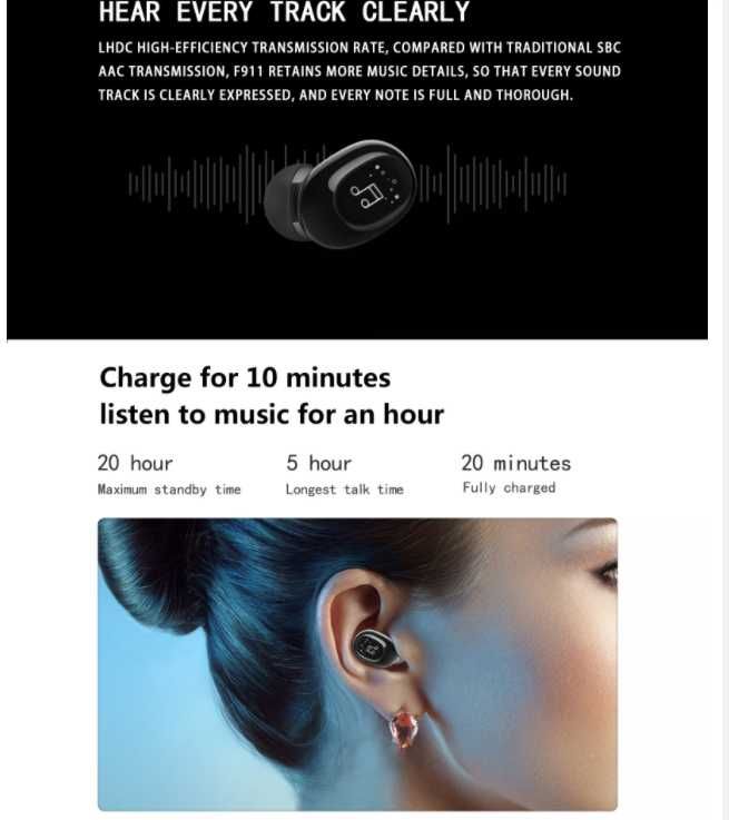 Новый  в упаковке беспроводной наушник F911 - 1 штука