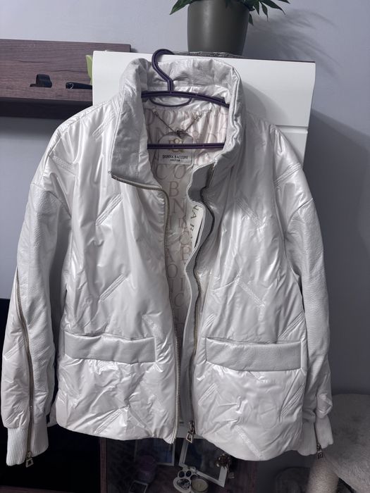 Бяло зимно яке естествена кожа