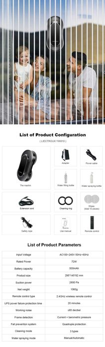 Robot aspirator pentru geamuri Liectroux YW810