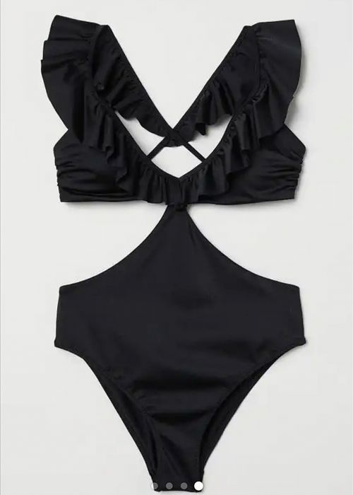 Costum de baie întreg,nou cu etichetă,mărime 36, negru/print tropical