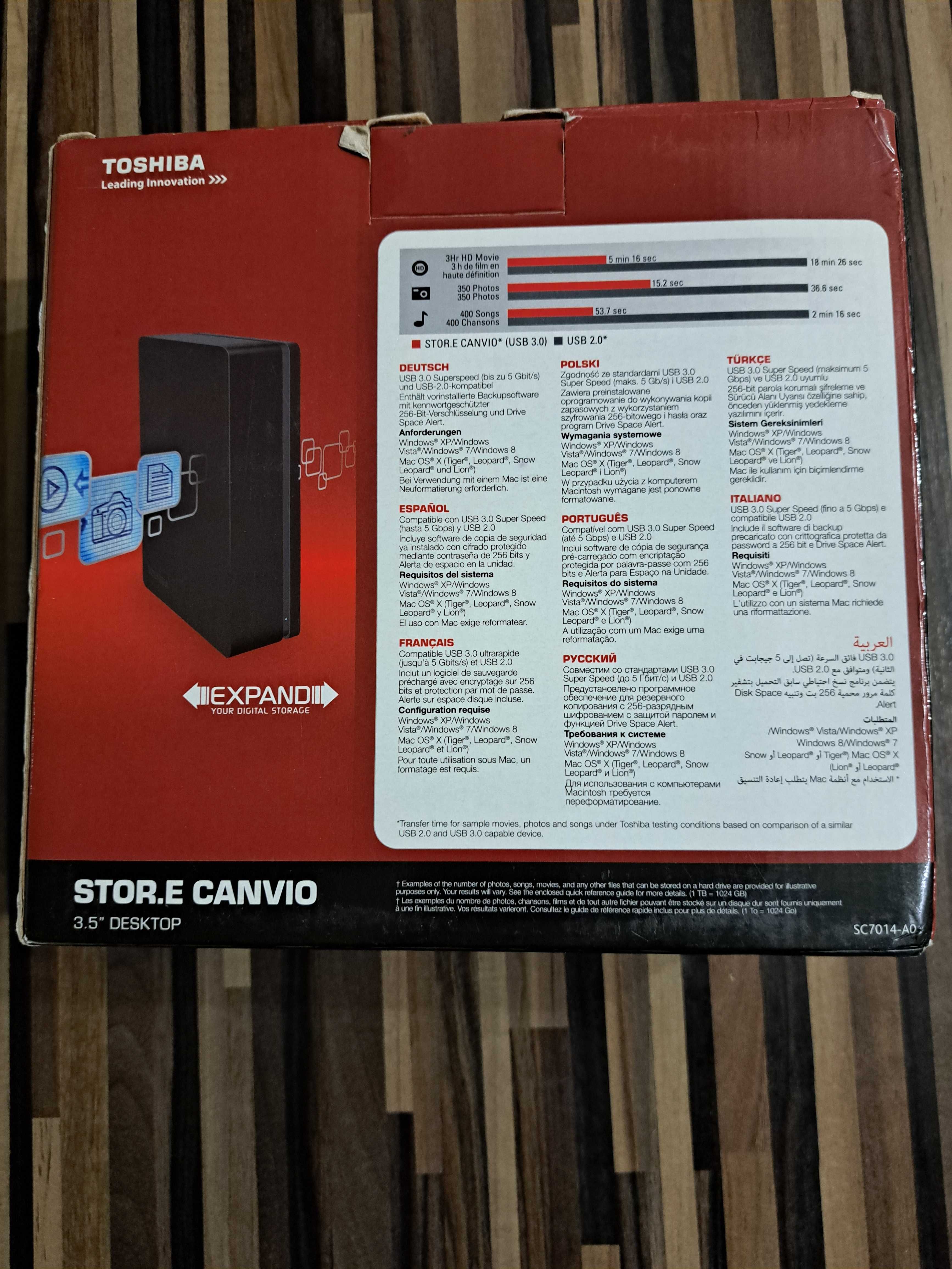 Външен твърд диск TOSHIBA CANVIO 2TB 3,5"  USB 3.0 / 2.0