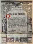 titlu stat 1000 franci aur 1929 Renta Romana  bond neincasat - cupoane