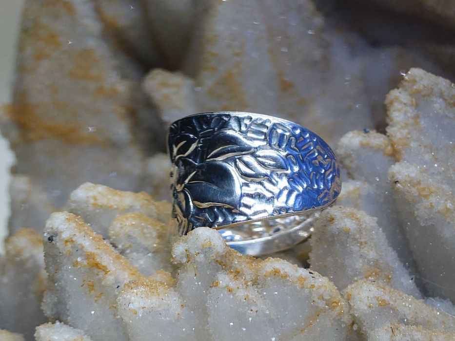 Inel argint 925 bandă lată reglabilă – decor floral (Italia)