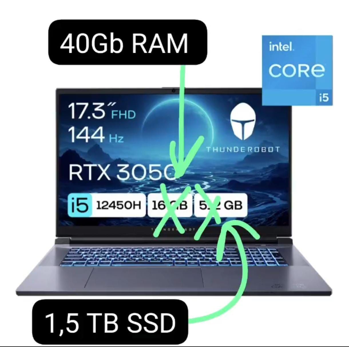 17,3" Full HD, RTX 3050 Ti, 40 Gb DDR4, SSD 1,5 Tb + подарок